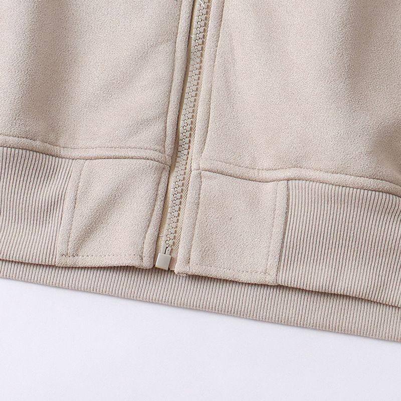 Orders Exported to Japan Suede Jacket Autumn New Foreign Trade Women clothes Casual Stand Collar Zip-up Long sleeve Top 31632