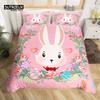 Niedliches Kaninchen Bettbezug Set Twin Queen Buntes Blumen Bettwäsche Set Mikrofaser Botanisch Floral Cartoon Tier Bettdeckenbezug