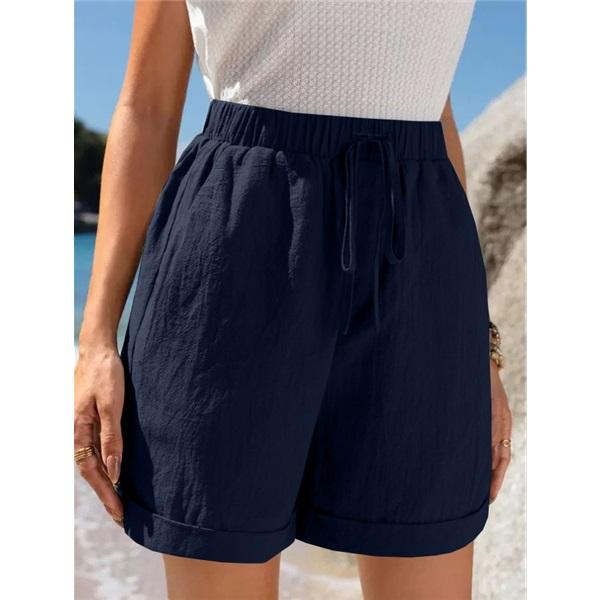 

Женские шорты однотонные свободные с карманами на резинке со шнурком XXXL темно-синий