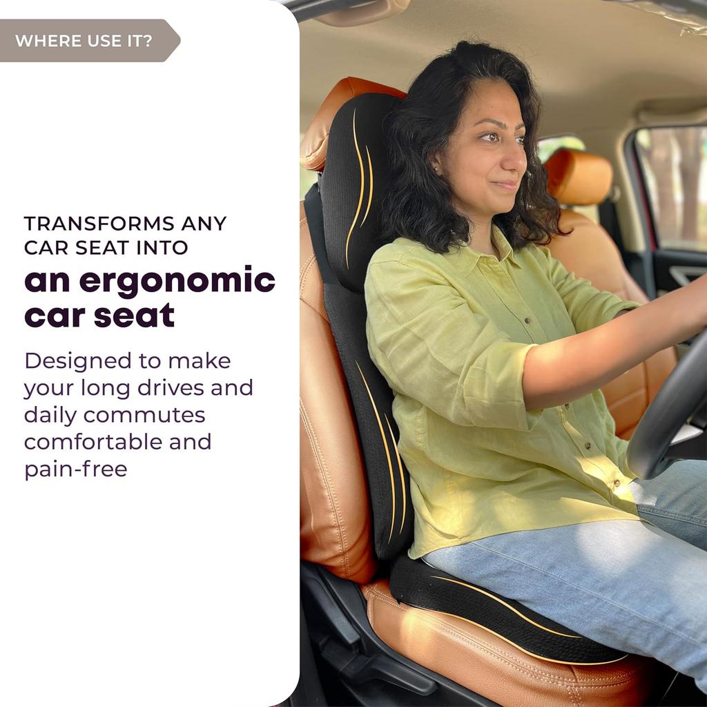 Ergonomic Memory Foam Car Seat Cushion Combo (Black)