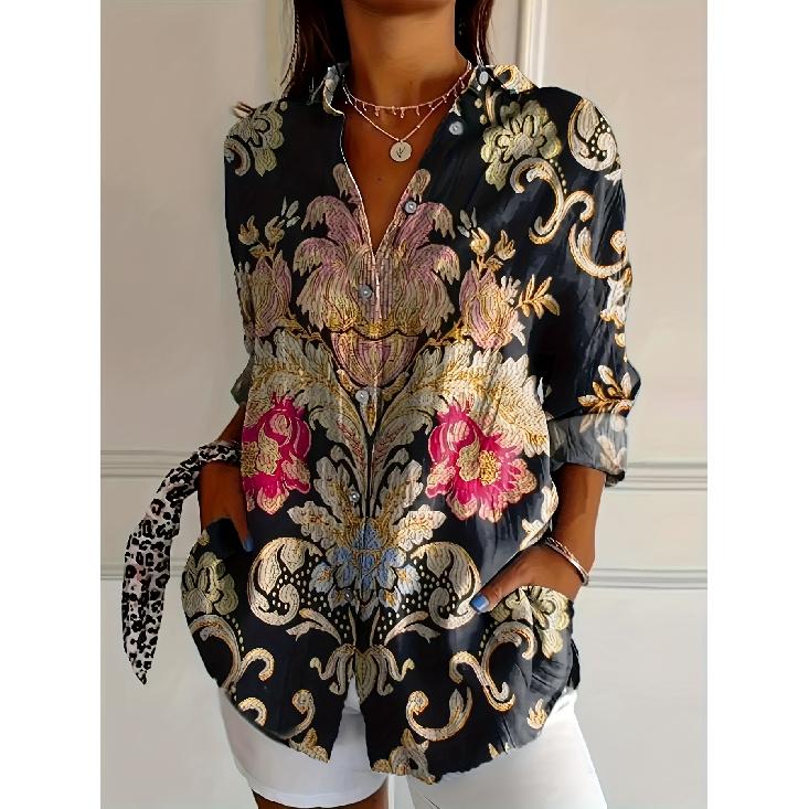 Spring and Autumn 3D Digital Print Women s Fashionable Collared Long Sleeve Casual Shirt S