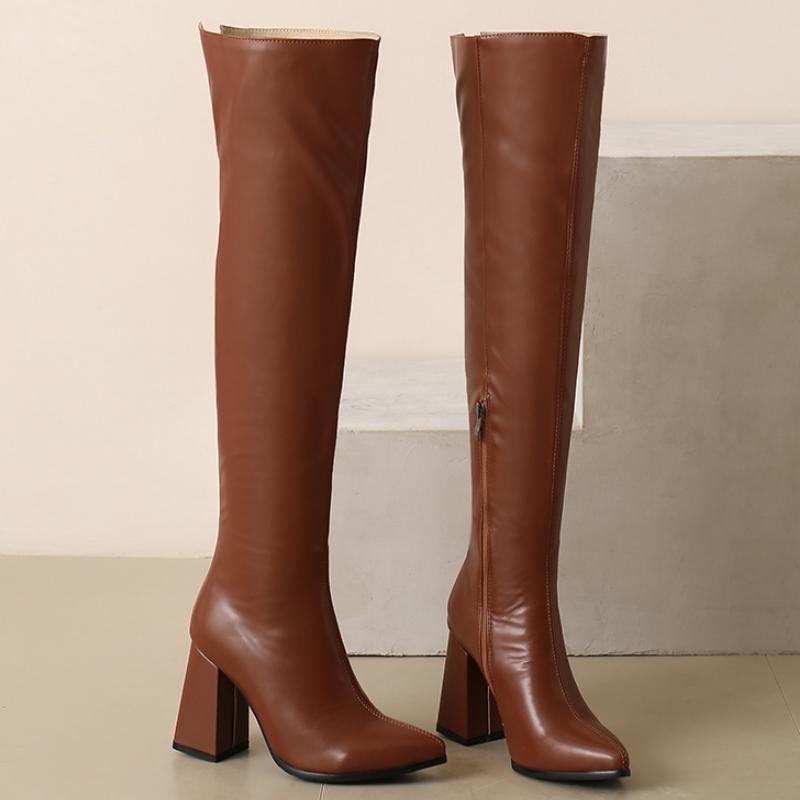 Fashion Women's Over the Knee High Boots Sexy Black White Long High Boot Ladies Winter Shoes Block Heeled Party Shoes Big Size 45 50