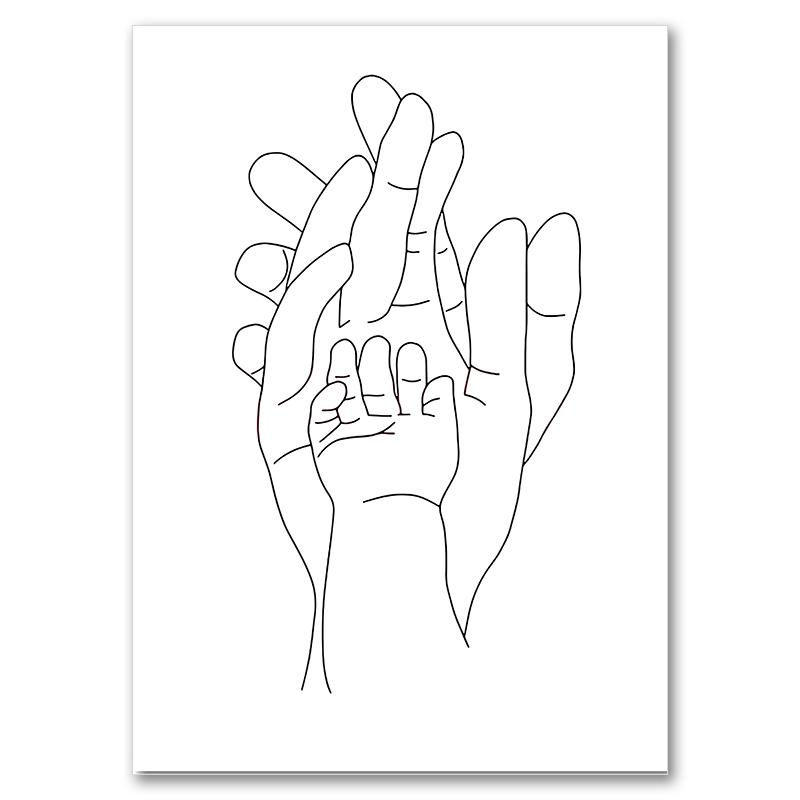 Linea astratta mamma bambino mano cuore minimalista arte murale tela pittura nordica poster e stampe quadri da parete decorazioni per la camera dei bambini