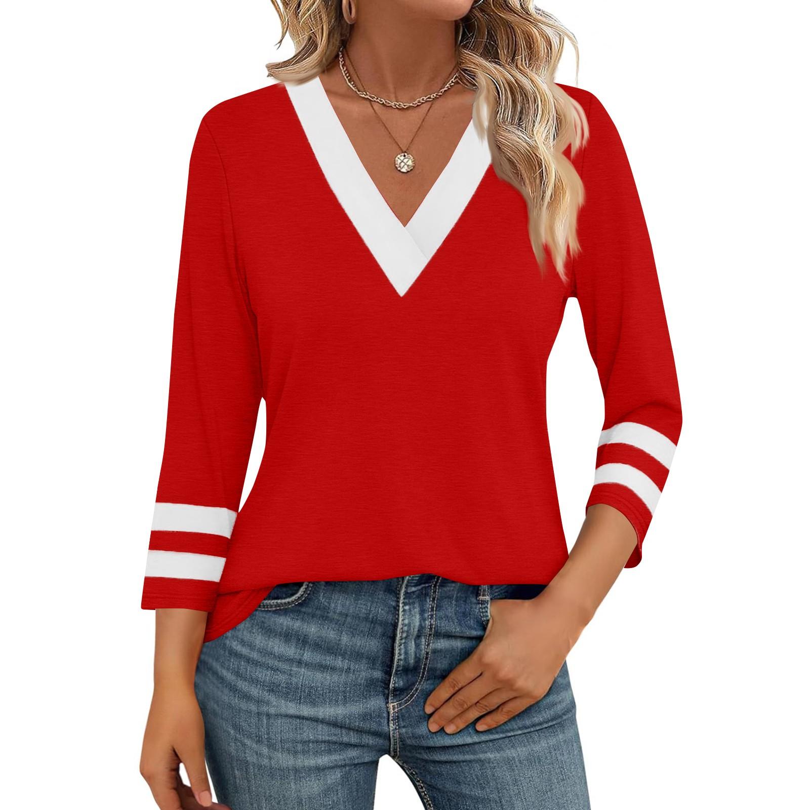 

Женский повседневный, модный и трендовый двухцветный топ с V-образным вырезом XL красный
