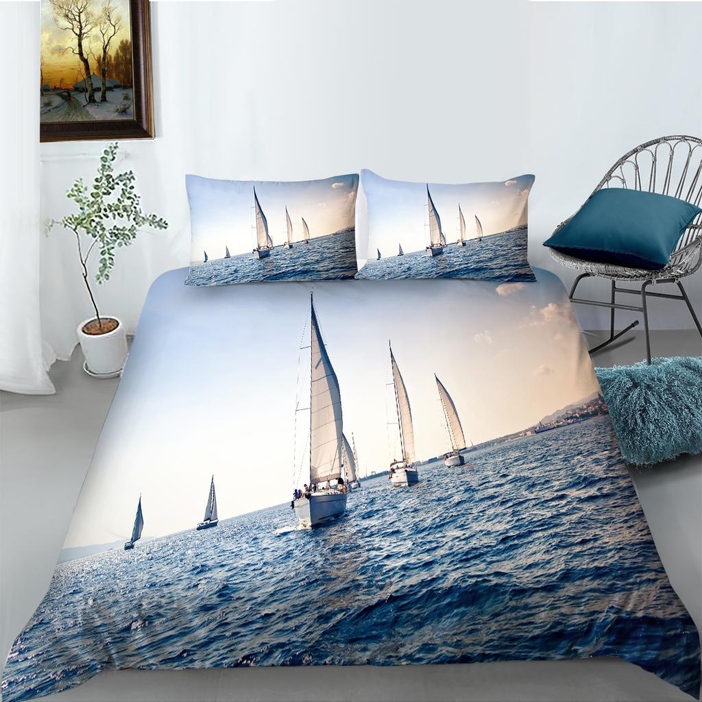 3D Natural Scenery Bedding Set, Landscape Printed Down Duvet and Pillowcase 2/3 Pieces, Washable and Quick Drying Home Decoration