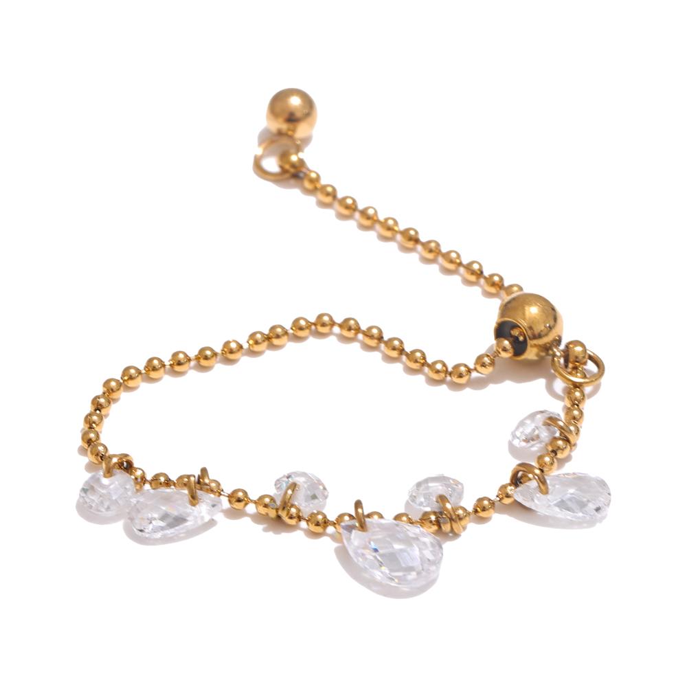 

Yhpup Delicate Shiny Cubic Zirconia Beads Chain Adjustable Golden Ring 18K PVD Plated Stainless Steel Premium Jewelry Gift resizable