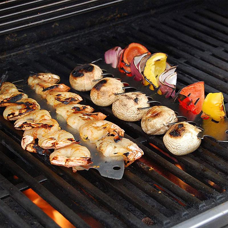 Stainless Steel Barbecue Skewers Rustproof Corrosion Resistant Reusable Unique Fish Bone Shape Grilling Skewers