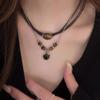 Retro Tiger Eye Stone Layered Necklace with Clavicle Length Chains