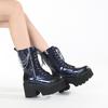 Mavi Tıknaz Platform Çizmeler Kadın Orta Buzağı Savaş Botları Zincirler Metal Dekorasyon Gotik Rave Ayakkabı Cosplay Aksesuarları Goth