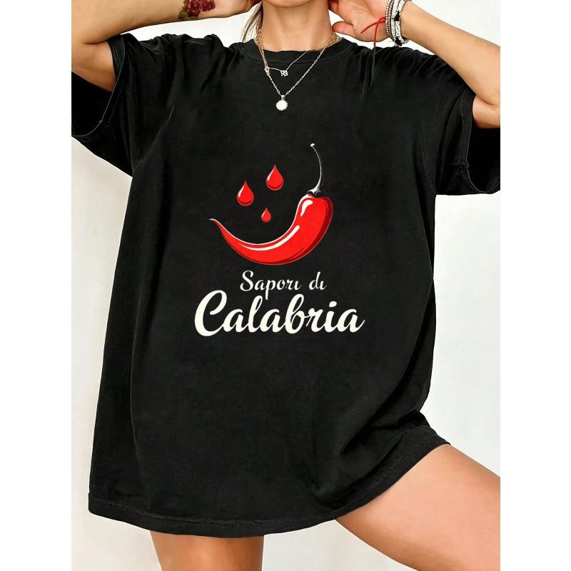 

Oversized T Shirt Black Red Chili Pepper And Sapor Di Calabria Print Casual Wear For Women Summer Outfits Streetwear Fashion XXXXL