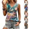 Womens Loose Fit V Neck Sleeveless Top with Pleated Floral Print Lightweight Casual Tank Blouse for Summer Daily Wear