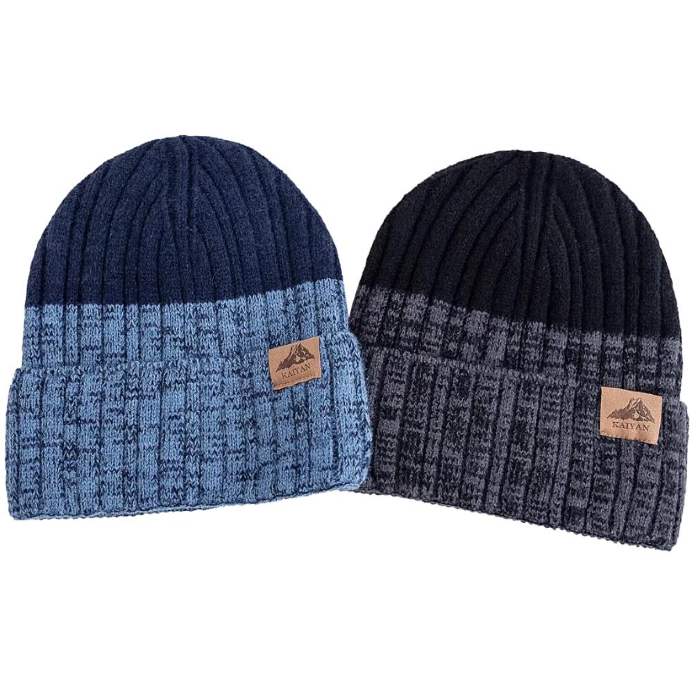 Unisex Winter Warm Hats Plush Fur Lined Beanie Cap For Man Woman Color Blocking Winter Knitted Hat