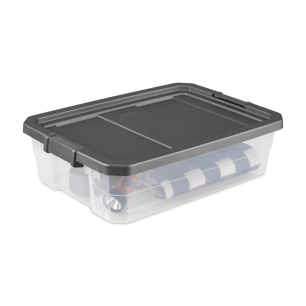 Durable Clear Plastic Stacker Box with Lid 40qt Heavy Duty Storage Bin Stackable Garage Basement Attic Organization