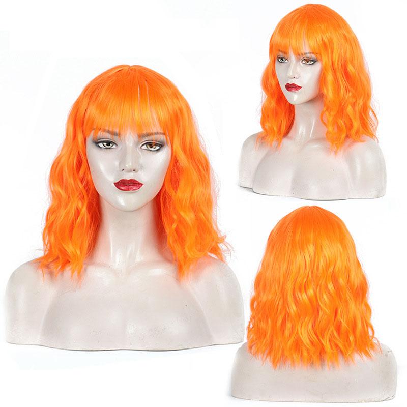 Synthetic Hair Blonde Wigs for Women Short Wavy Curly Wig with Bangs Water Wave Wig Daily Girls Cosplay Halloween Party