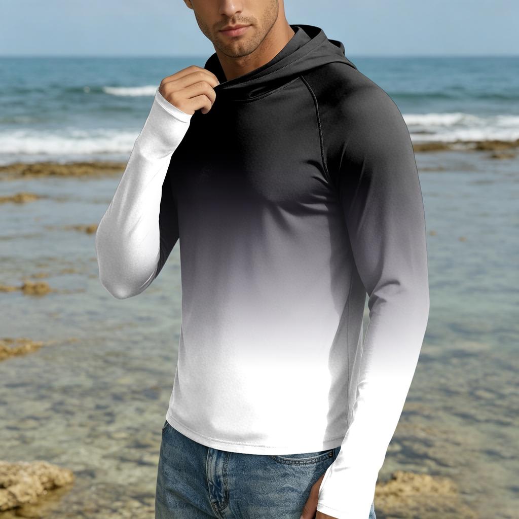 Men's 50 Plus Sun Hoodie Long Sleeve Lightweight Stretch Quick Dry Hooded Shirt for Outdoor Activities