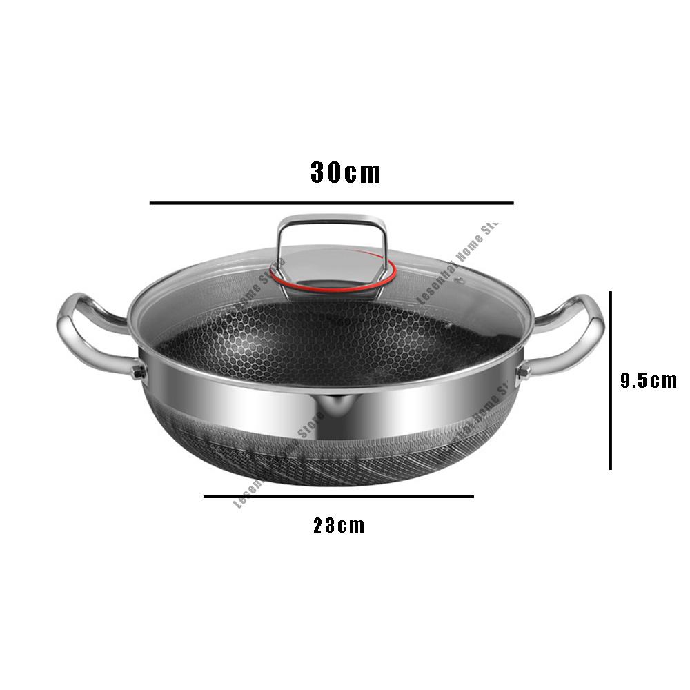 Non-Stick Egg Frying Pan Stainless Steel Soup Pot Honeycomb Induction Cooker Gas Stove General Durable Kitchen Cookware 30Cm Wok