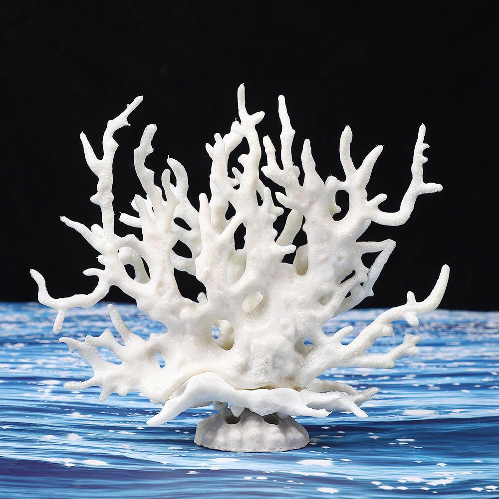 Ornamental Coral Fish Tank Decor: Ironwood Branch with Artificial Plants for Saltwater Aquarium Scenery
