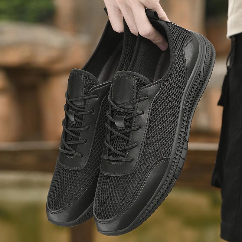 Men's Mesh Shoes Breathable Sneakers Luxury Cowhide Leather Hollow Out Casual Shoes for Men Outdoor Training Shoes Tenis