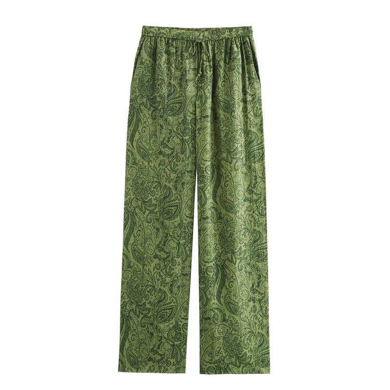 Fashion Style 2024 New Fall Women's Clothing Easiest for Match Metal Color Line Print Shirt High Waist Pants 8496708