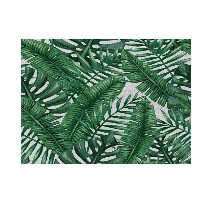 Natural Linen Placemat Set Tropical Plant Print Heat Resistant Table Mat Dining Kitchen Nordic Style Square