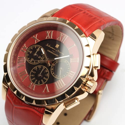 Salvatore Marra Men's Radio-Controlled Solar Chronograph Watch, Limited Edition, Pink Gold and Red