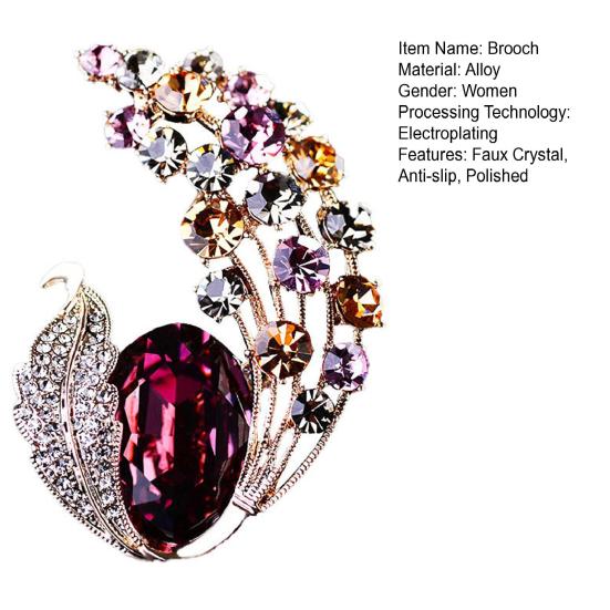 Women Brooch Faux Crystal Decor Anti-slip Wear-resistant Suit Coat Collar Hat Scarf Decoration Clothes Pin Prom Party Garment Jewelry