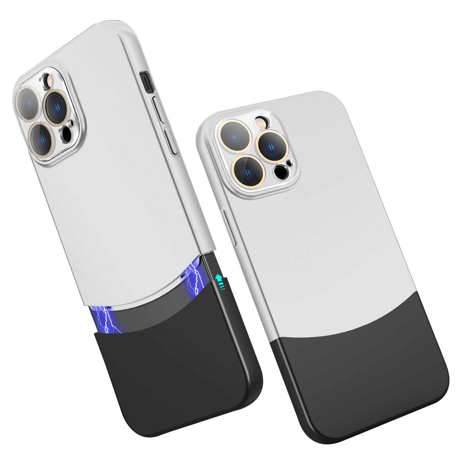 

For iPhone 14 Pro Phone Case Splicing Colors Detachable 2-In-1 PC Phone Cover with Glass Lens Film Silver