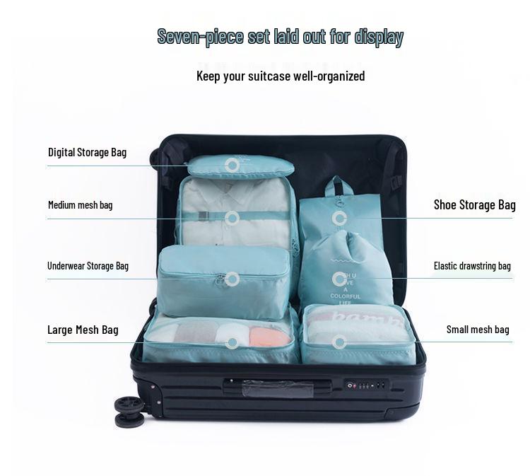 Set da Viaggio da 7 Pezzi: Organizzare Abbigliamento, Articoli da Toeletta e Biancheria Intima per Viaggi di Lavoro