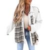Denim Jacket Checkered Button Up Shirt Jacket Women's Patchwork Jacket Warm Comfortable Commuter Long Sleeved Shirt Autumn Winter