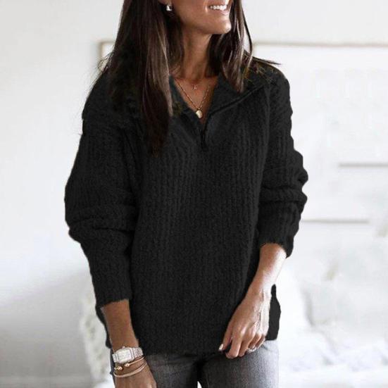 Neformální ženy podzimní dlouhý rukáv stojáček límeček na zip svetr teplý pletený svetr