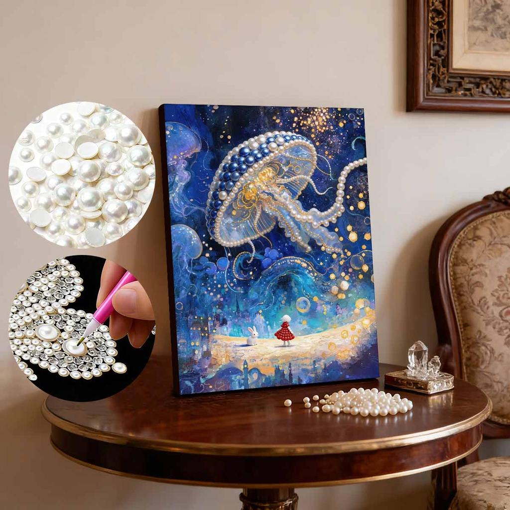 Handgemaltes DIY Perlenbild Quallen-Thema Schlafzimmer Wohnzimmer Rahmenlos Diy Handgemacht Klebende Diamanten Kreatives Leinwandbild
