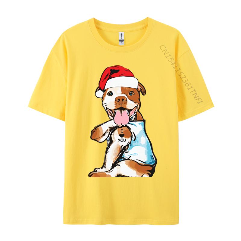 Cute Christmas Pitbull Dog Tshirts Vintage Top Tshirts Tops  Tees New Arrival Cotton Printed On Party Mens