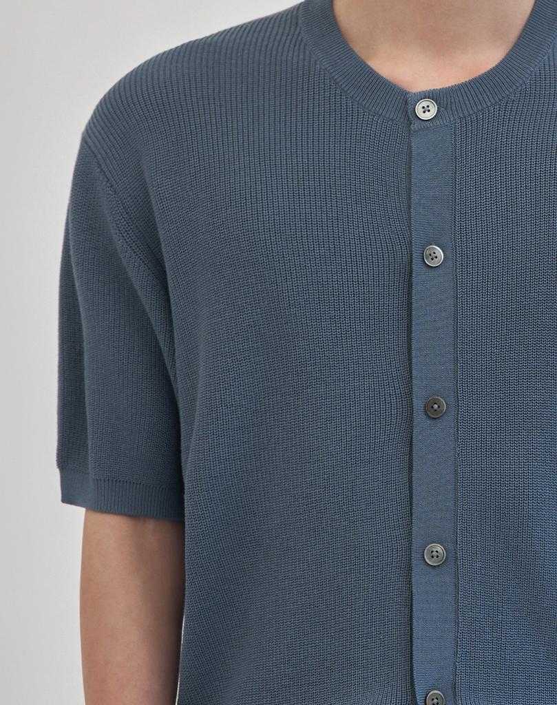 Work On Body Off Cool Bamboo Semi-Overfit Round Short Sleeve Knit Cardigan [Blue]