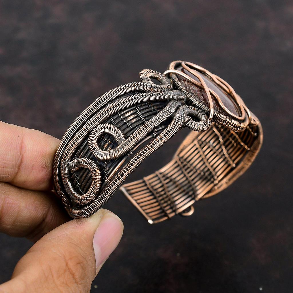 Dinosaur Bone Cuff Bracelet Copper Wire Wrapped Adjustable Bangle Handmade Cuff Bracelet Gemstone Bangle Copper Wire Jewelry Engagement Gift