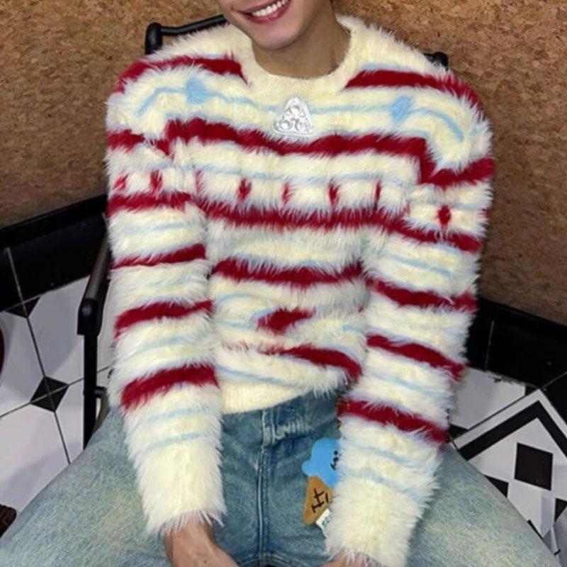 Young Style Vintage Striped Sweaters Men's Clothing Contrasting Colors Autumn Winter New Fashion Patch Designs Knitted Pullovers