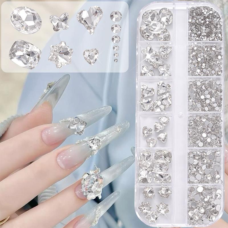 Nail Art 12 Grids Colorful Flatback Gems Diy Manicure Decor 3D Nail Diamond For Makeup, Nails, And Crafts