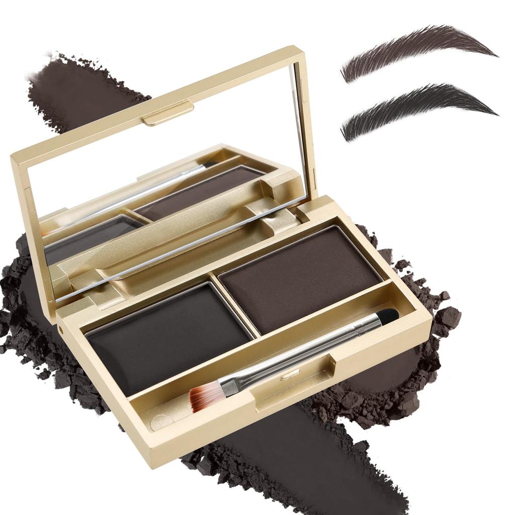 Boobeen Eyebrow Powder Waterproof Eyebrow Palette Definer Filler Eyebrow Color Shapes Brows Mirror Brush Included Kit, 2-Color Makeup, & Brows,