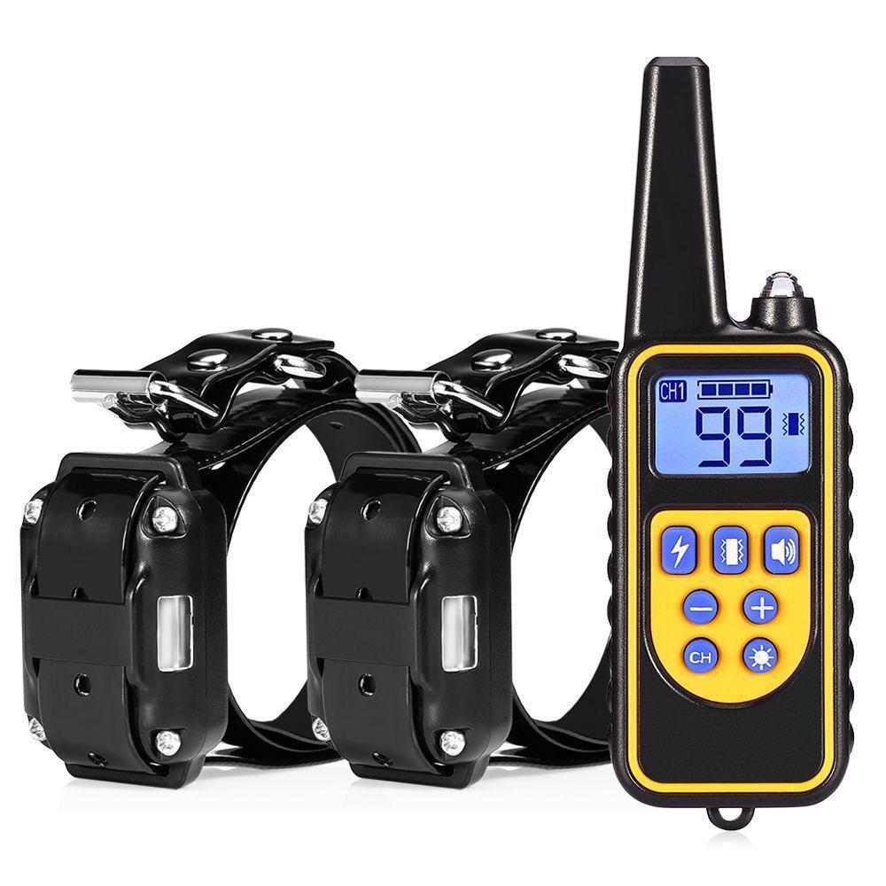 Rechargeable Remote Dog Training Collar, Waterproof Bark Stop Device, 800m Range, Automatic Shock Correction.