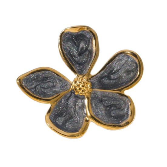

Finger Ring Five-Petal Flower Shape Open Adjustable Fit Women Ring Handcrafted Drip Glaze Enamel Metal Outline Middle Finger Band чорний