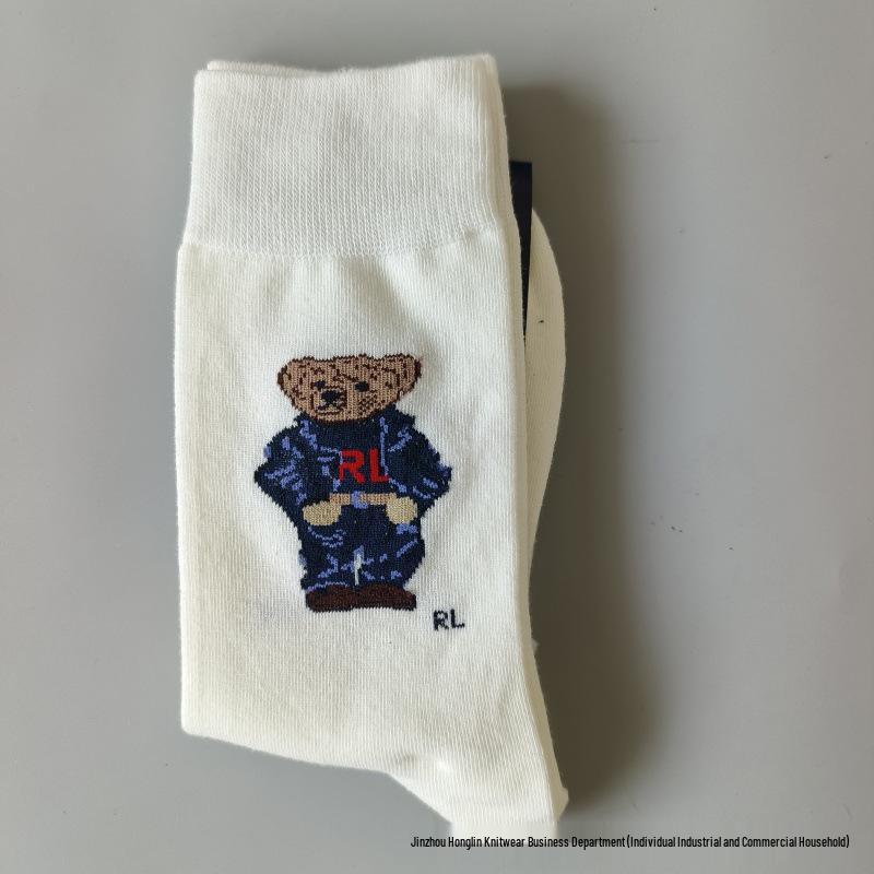 Trendy Little Bear Mid-Calf Women's Cotton Socks for Spring and Autumn
