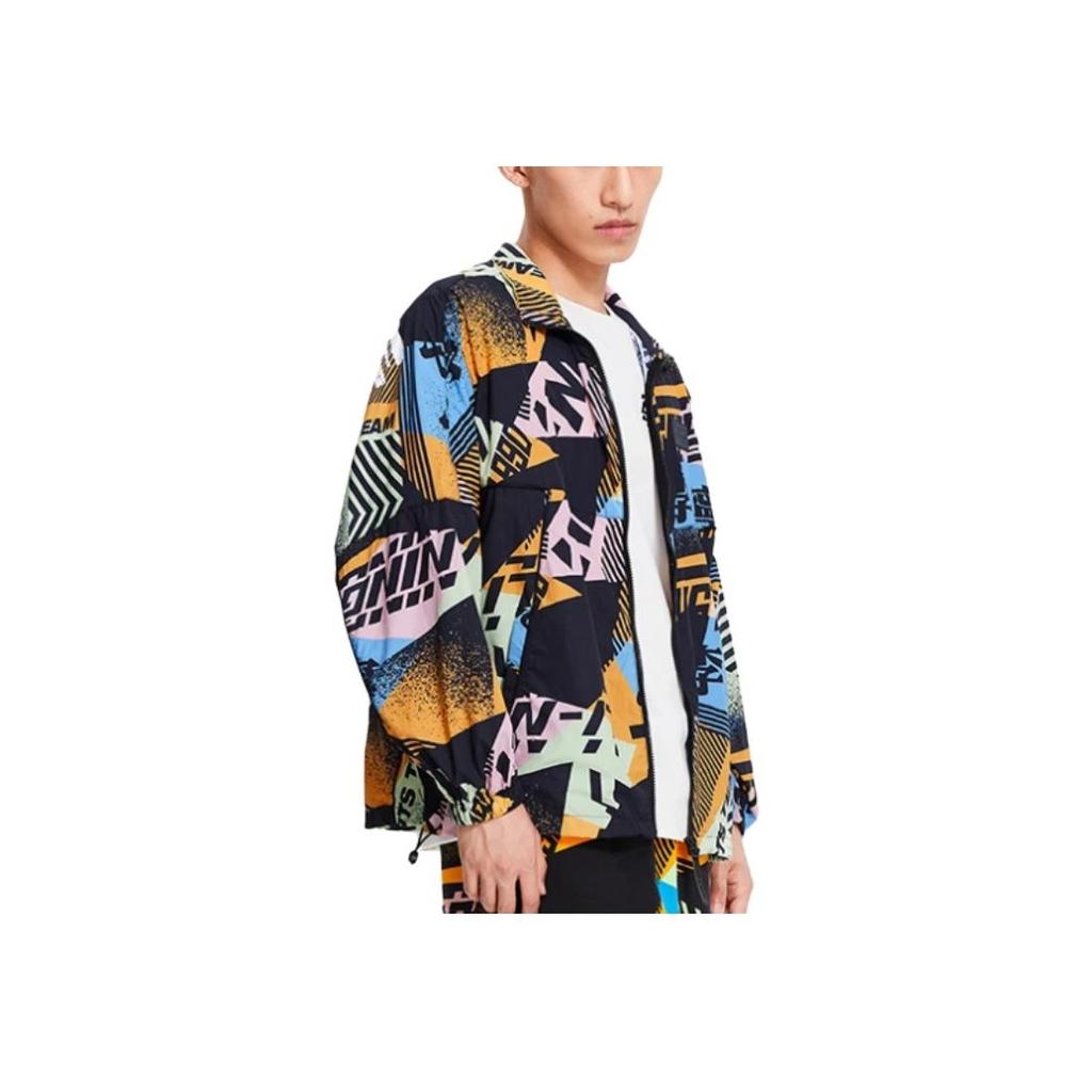 Li Ning Moto Series 22 Spring Summer Trendy Music Festival Letter Print Loose Sports Jacket Men Jacket Multicolor AJDS095-3