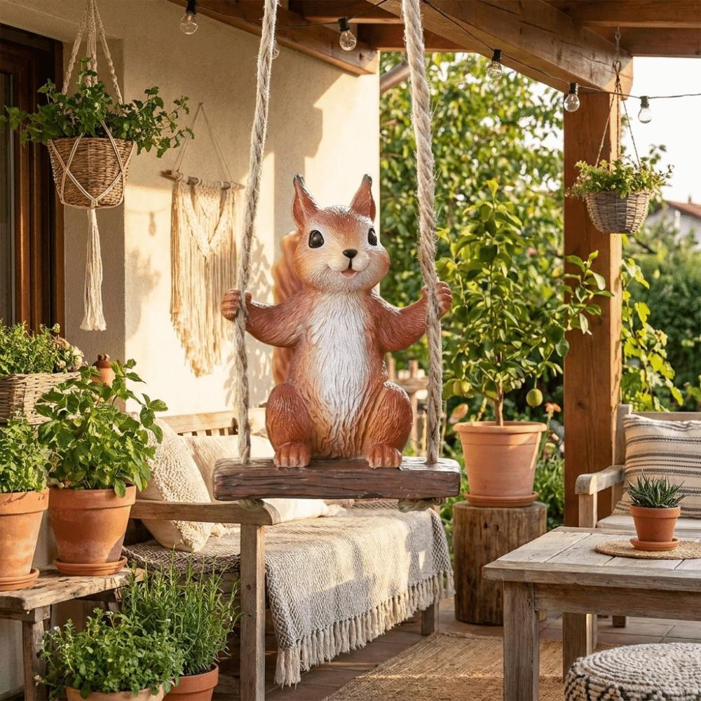 Harz Eichhörnchen auf Schaukel Wetterfest Eichhörnchen Figur Gartendekoration Innen