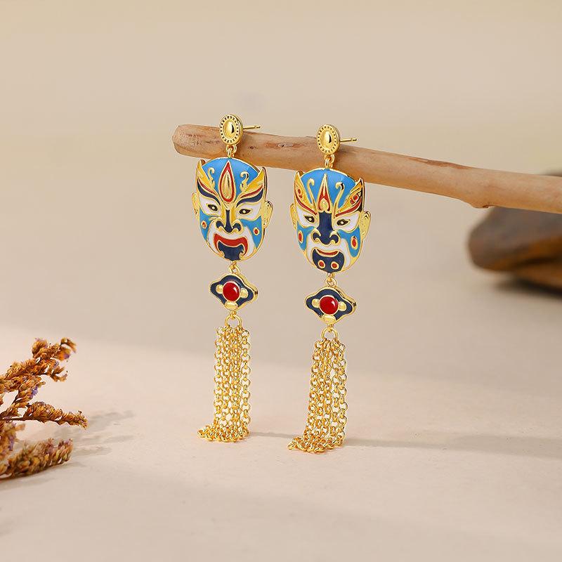 925 Sterling Silver Peking Opera Mask Stud Earrings – Chinese Style for Girls