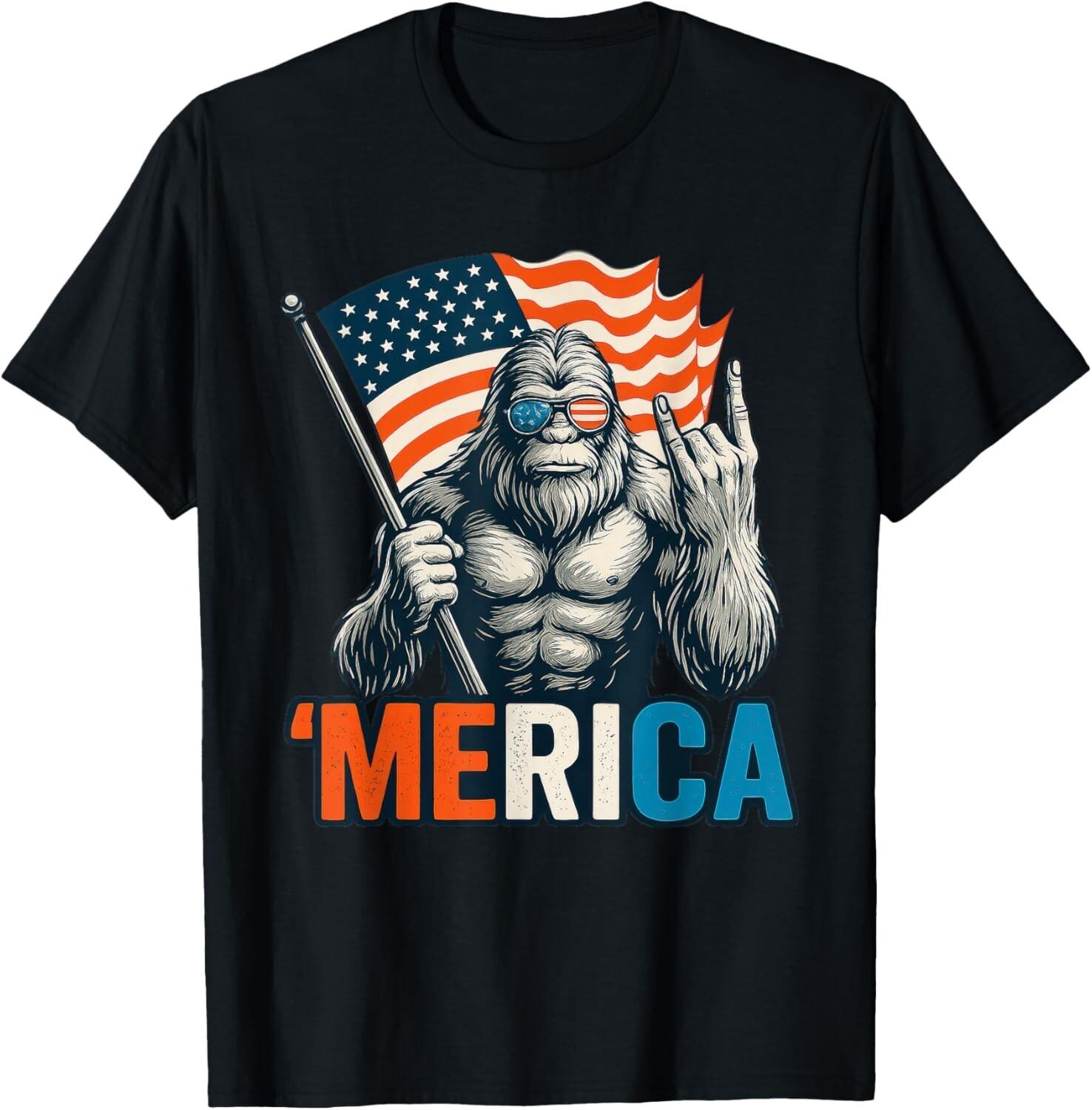 

Bigfoot Merica Rock American Flag Patriotic 4th Of July T-Shirt L