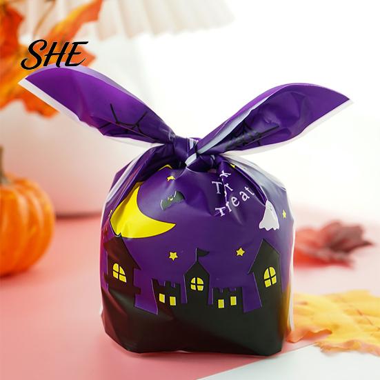 Transparent Cookie Bags with Drawstrings 48 Pcs Halloween Candy Bags, Kids Trick or Treat Goodie Cute Rabbit Small Containers for Party Ear