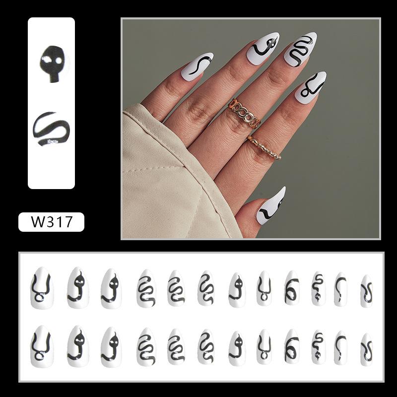 European And American Nail Art Pieces, Sweet And Cool Wind Nails, Matte Texture, Comic Style White, Long Ballet Wearing Nail