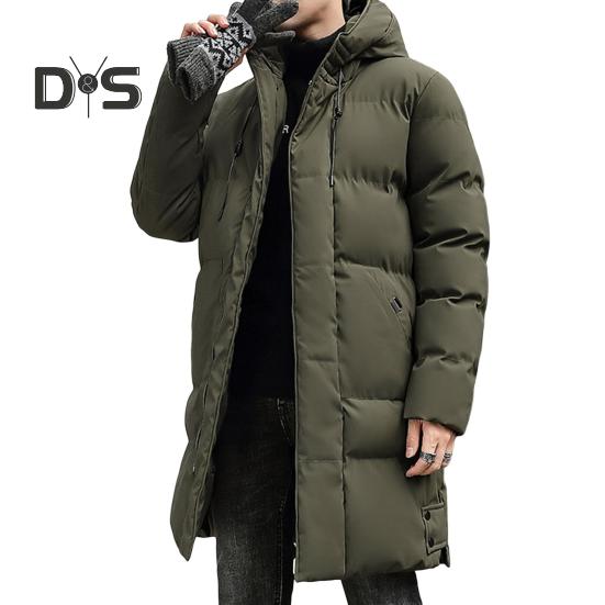 

Мужское хлопковое пальто с капюшоном, длинными рукавами и шнурком, пуховик средней длины с карманами, однотонное утолщенное стеганое пальто XL