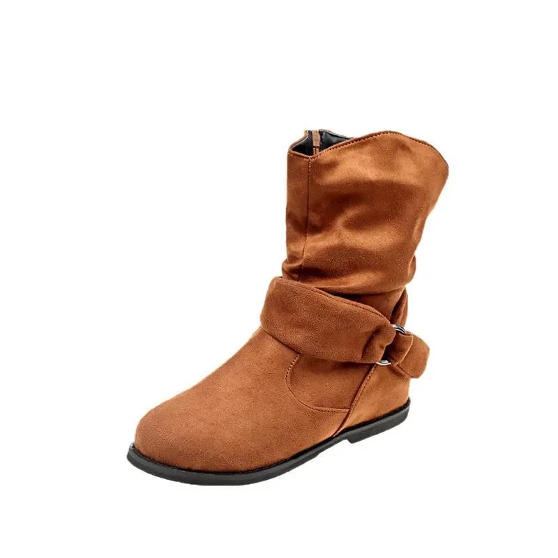 Fashion Women Boot Suede and Calf Fashion Boot Fall Low Heel Foot Cover British Wind Platform Boot Large Size Women Shoe