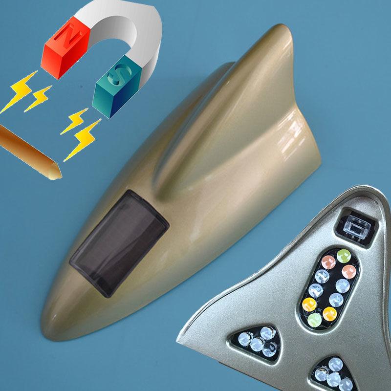 Colorful Shark Fin Solar-Powered Car Roof Antenna Light with Magnetic Tail Wing