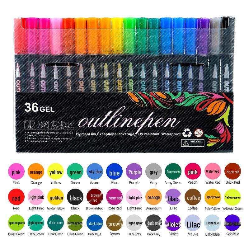 48-Color Double-Line Pen Set: Dreamy Glitter, Metallic, & Fluorescent Markers